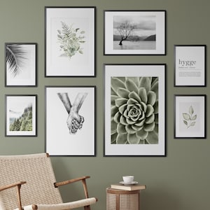 Arte mural verde salvia, arte más vendido, conjunto de galería, decoración de pared bohemia, láminas botánicas, arte escandinavo, arte mural hygge, verde oliva