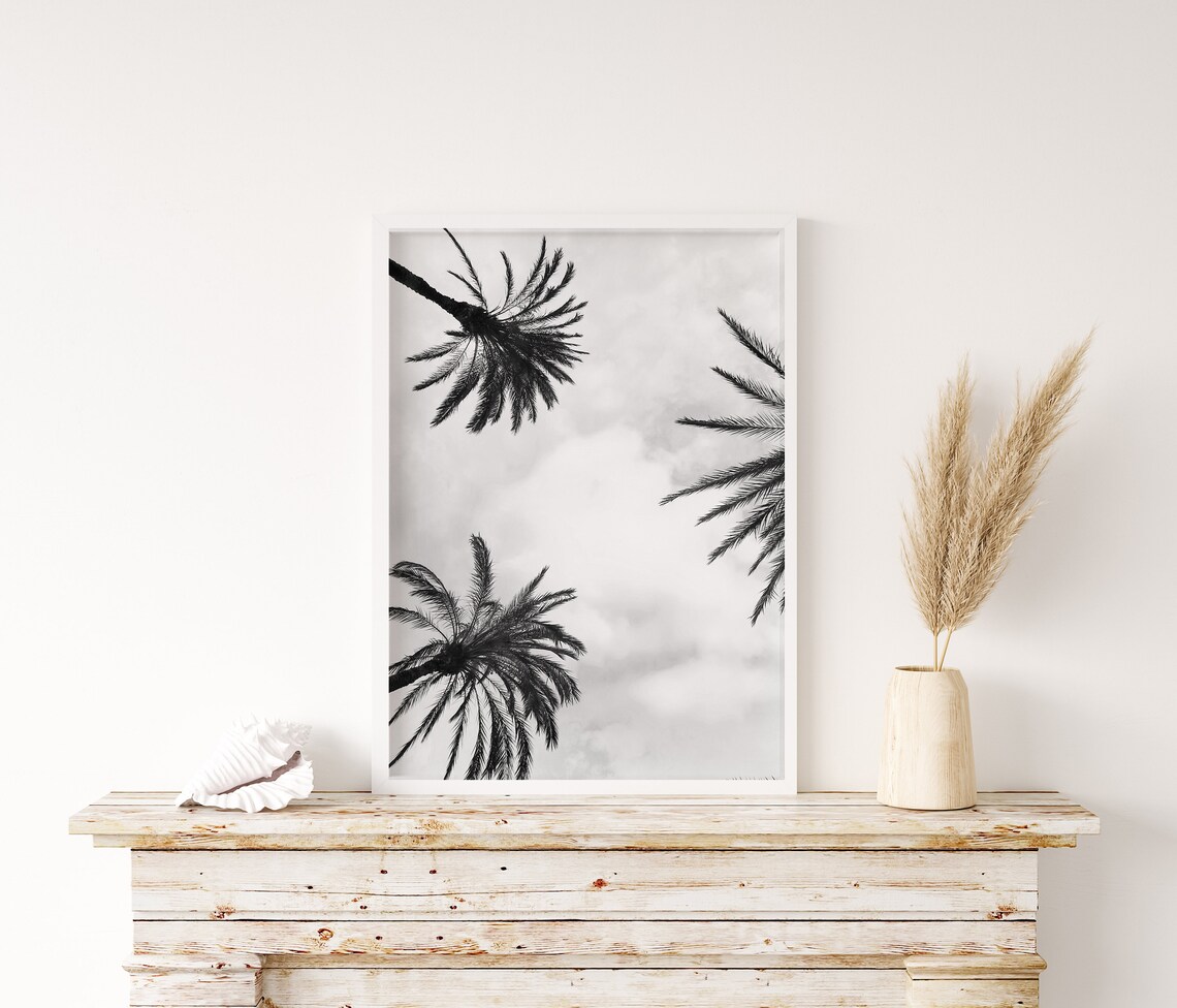 Black and White Palm Tree Print Set of 3, Gallery Wall Set, Palm Leaf ...