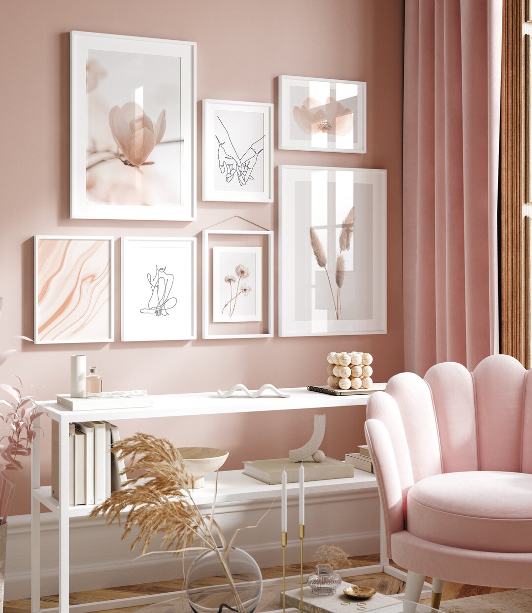 Pink Prints, Blush Pink Wall Art, Printable Wall Art, Gallery Wall Set