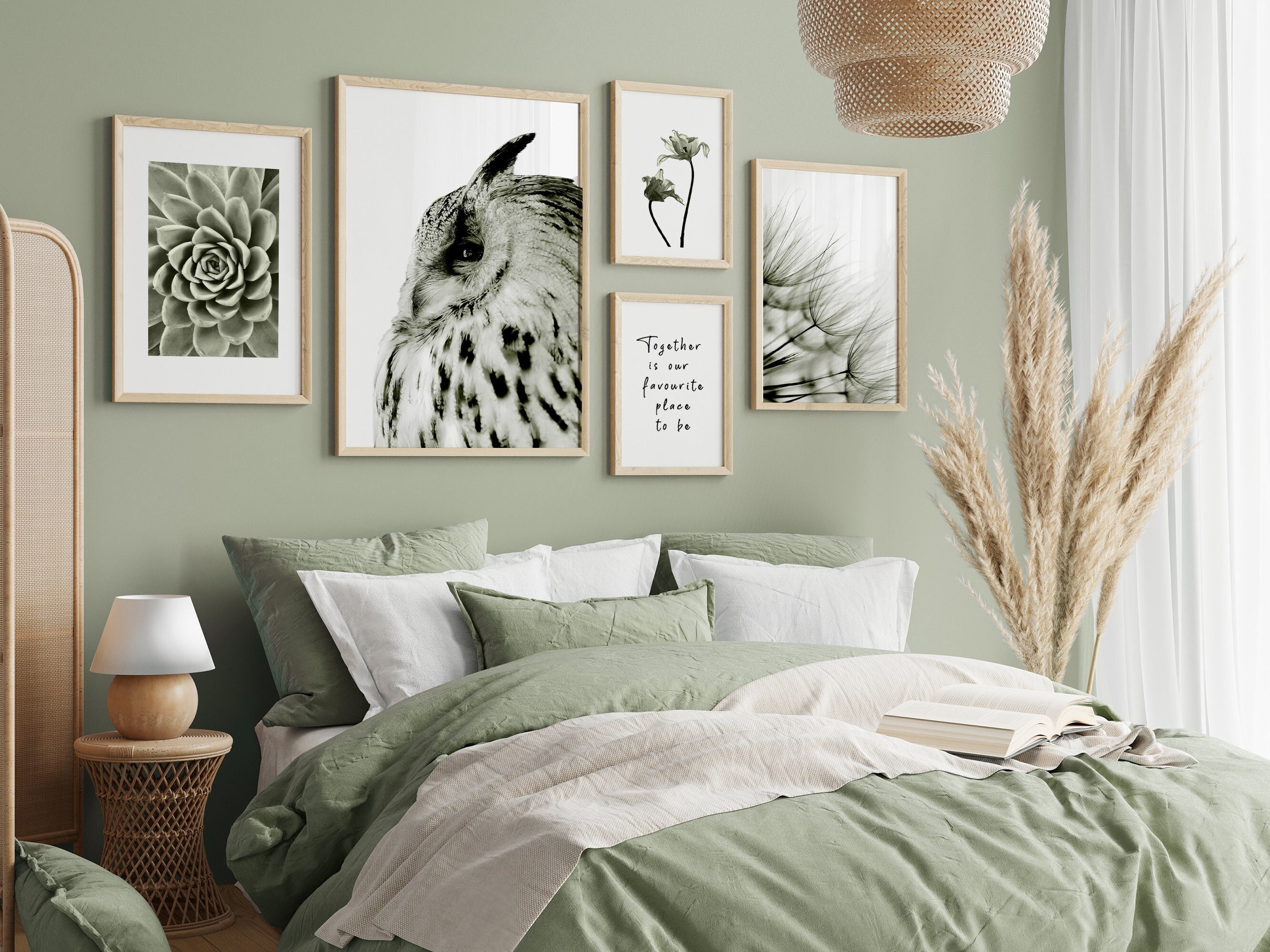 Sage Green Wall Art, Printable Art, Sage Gallery, Nature Prints, Digital Prints, Owl Print, Succulent Print, Dandelion Art, Scandinavian Art