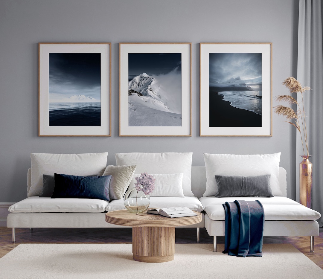 Blue Prints Set of 3, Dark Blue Wall Art, Blue Wall Decor, Gallery Wall