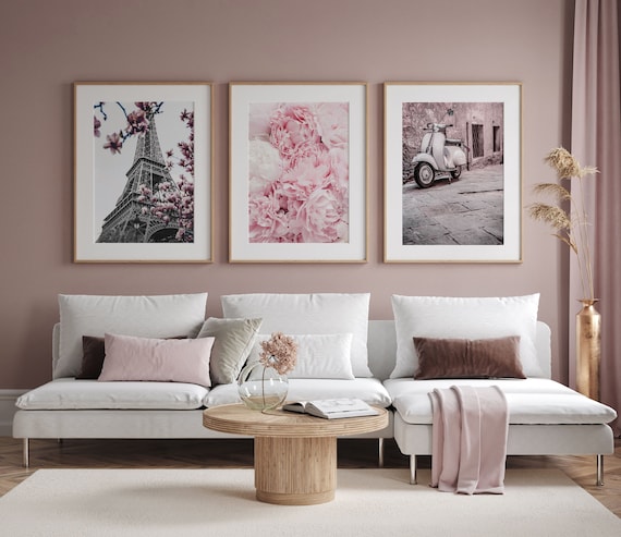 Pink Wall Art, Pink Prints, Pink Wall Decor, Blush Pink Wall Art, Paris Print, Pink Poster, Paris Wall Art, Peony Print, Vintage Pink Print