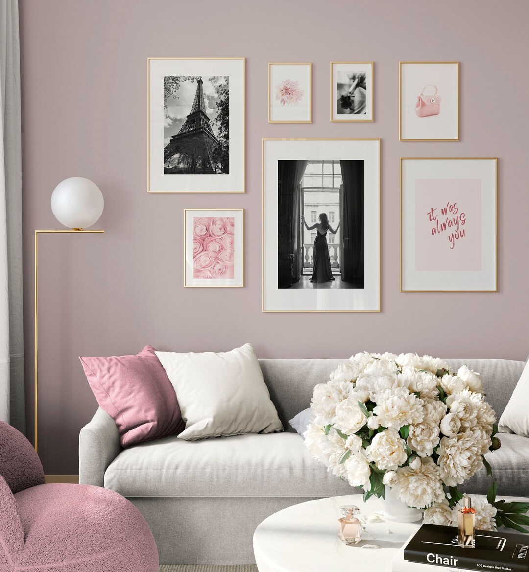 Pink and Black Wall Art Printable Gallery Wall Set Pale Pink Etsy UK