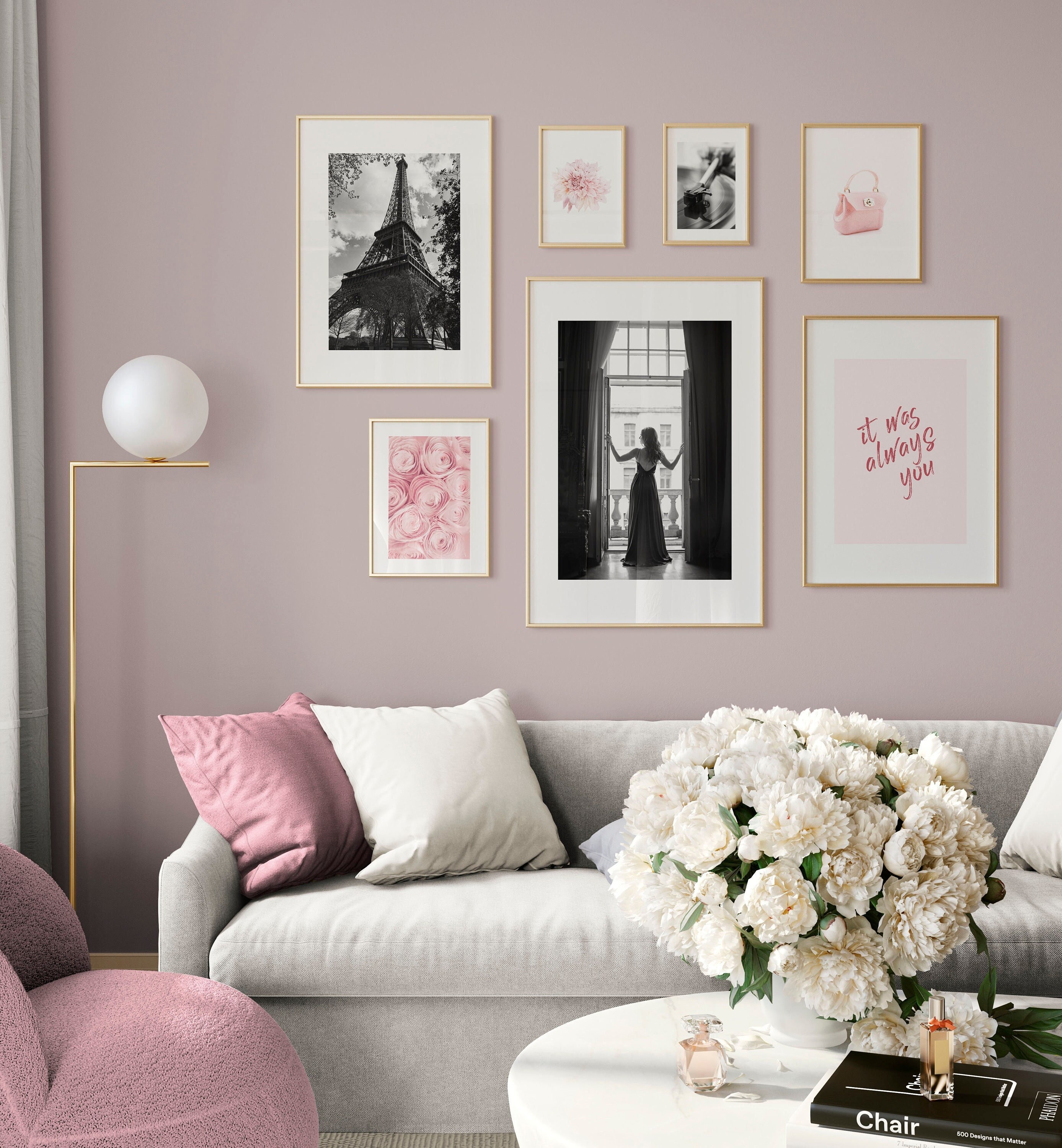 Pink and Black Wall Art Printable Gallery Wall Set Pale Pink Etsy