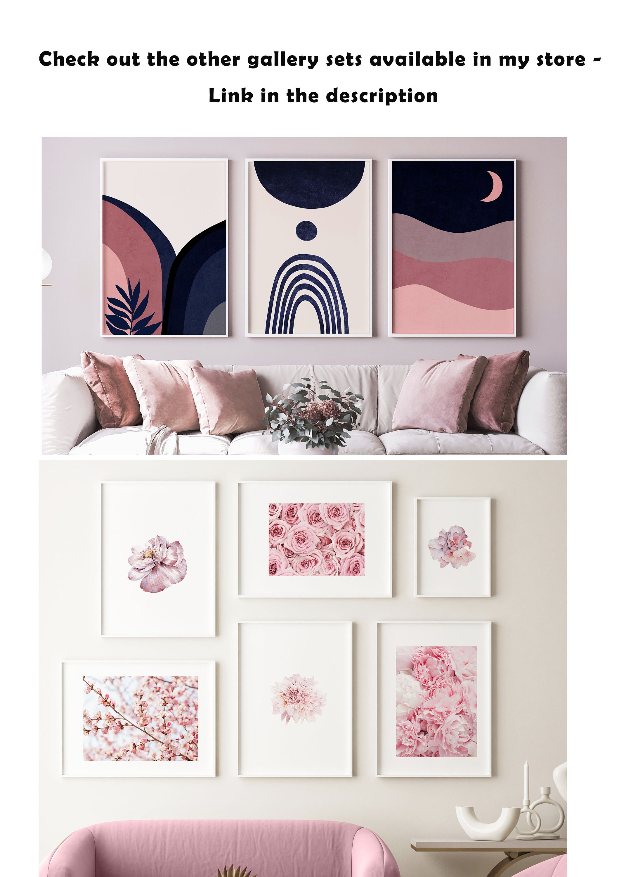 Pink and Black Wall Art Printable Gallery Wall Set Pale Pink Etsy