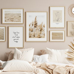 Boho Wall Art Print Set, Neutral Wall Art, Gallery Wall Set, Printable wall art, Pampas Grass, Boho Art Print Landscape wall art Beach print