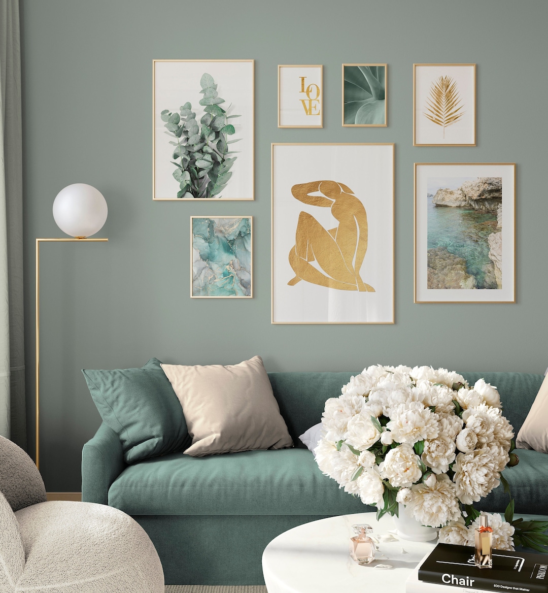 Teal Gallery Wall Set, Printable Wall Art, Teal and Gold Wall Art ...