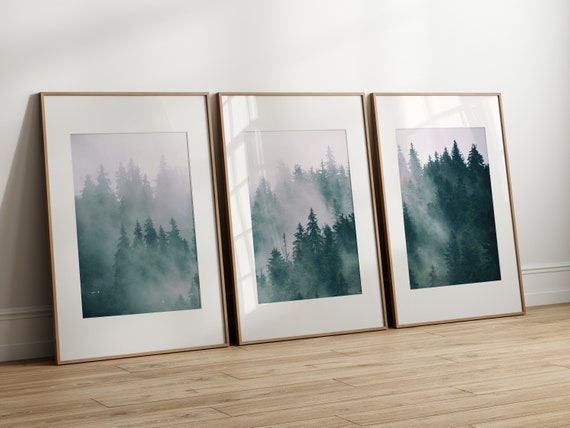 Forest Wall Art, Misty Forest Print, Triptych Wall Art, Nature Prints, Mountain wall art, 3 Panels Wall Art Landscape Wall art, Foggy Forest