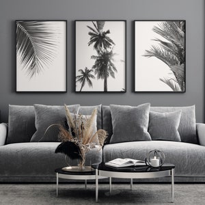 Palm Tree Wall Art, Black and White, Set of 3 Prints, Palm Leaf Wall Art, Printable Wall Art, Palm Tree Photo, Palm Leaves Tropical Wall Art