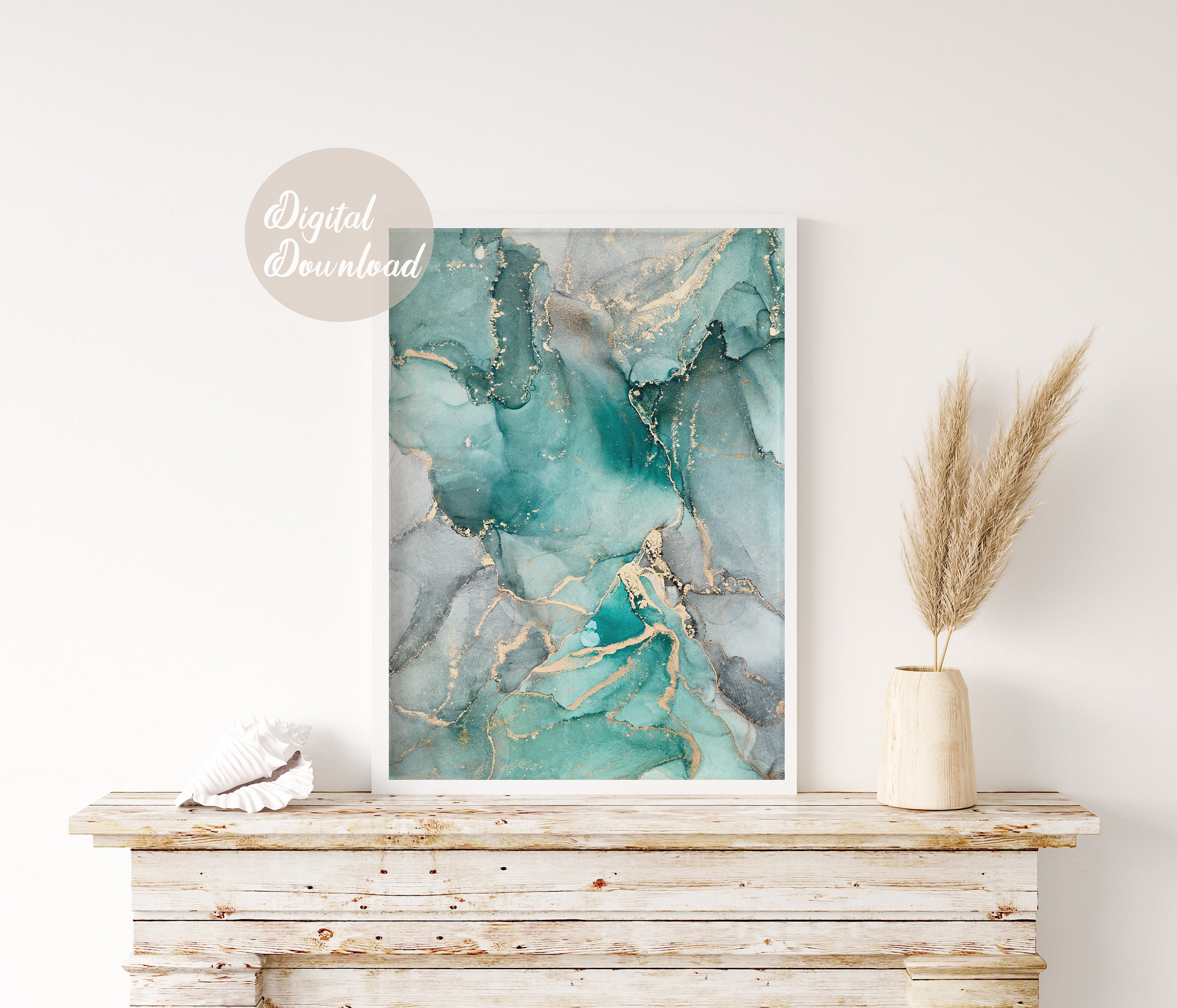 Teal Gallery Wall Set Printable Wall Art Teal and Gold Wall Etsy