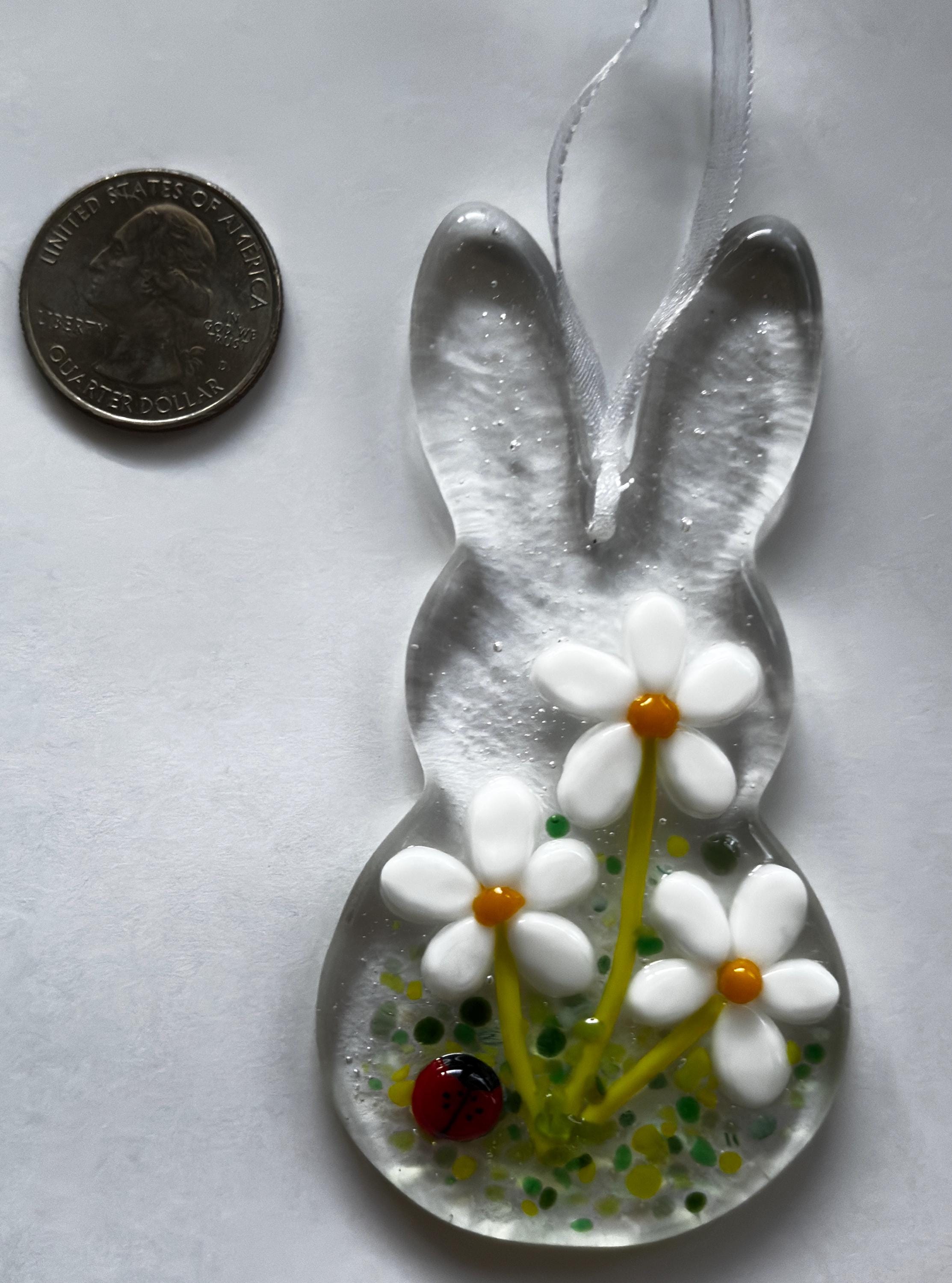 Fused Glass Rabit Fused Glass Bunny: Flower Rabbit; Whimsical Garden Art - Etsy