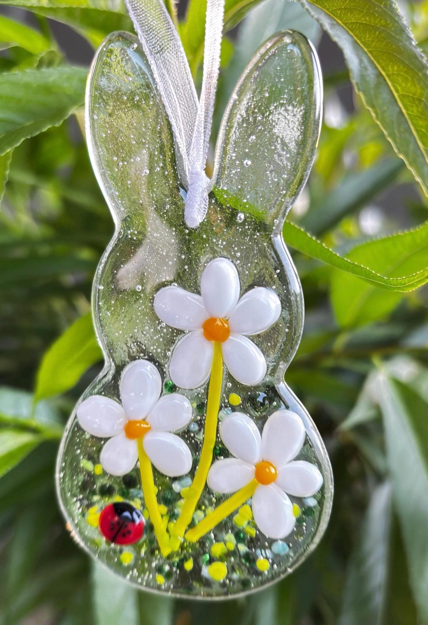 Fused Glass Rabit Fused Glass Bunny: Flower Rabbit; Whimsical Garden Art - Etsy