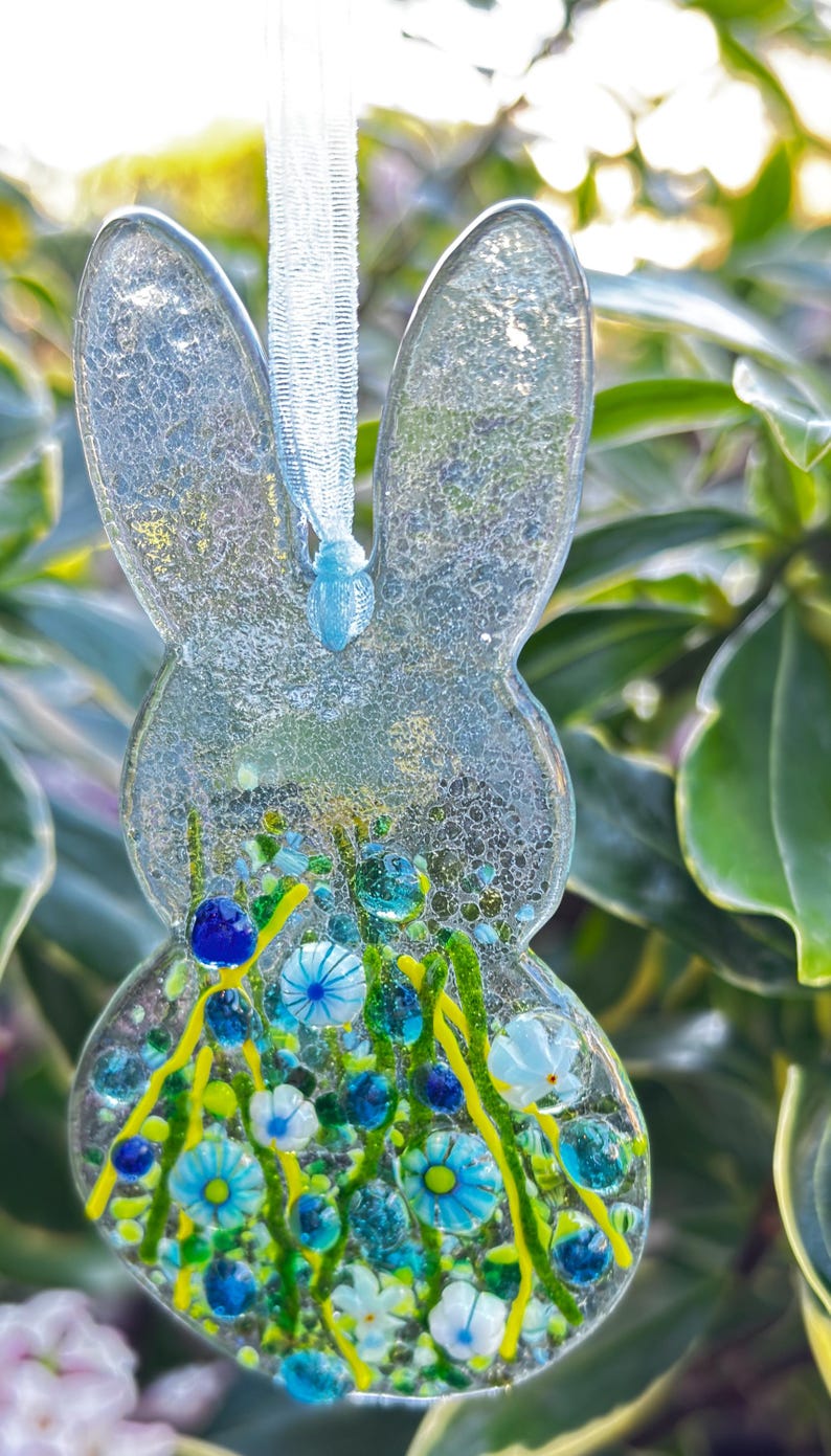 Fused Glass Rabit Fused Glass Bunny: Flower Rabbit; Whimsical Garden Art - Etsy
