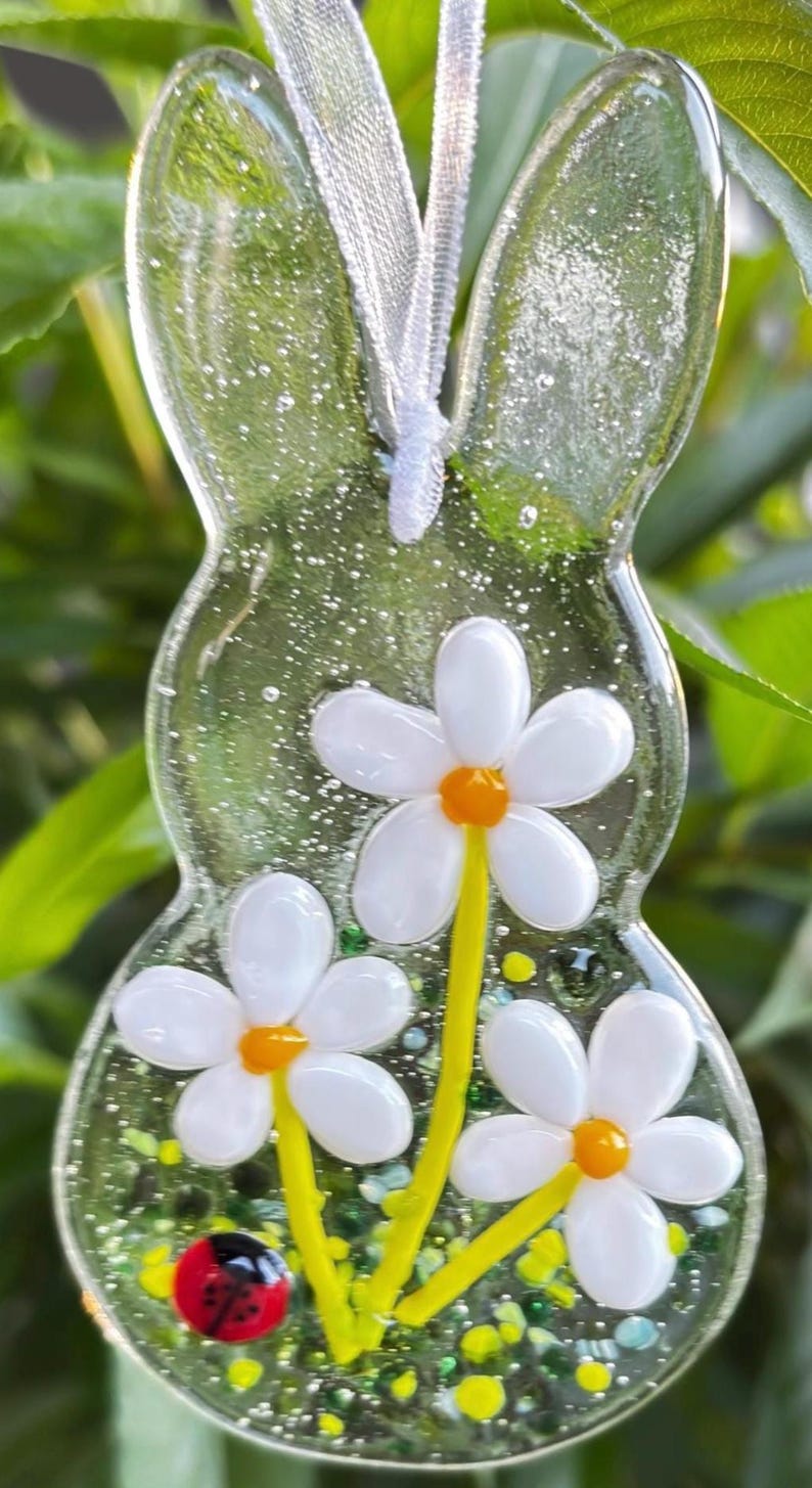 Fused Glass Rabit Fused Glass Bunny: Flower Rabbit; Whimsical Garden Art - Etsy