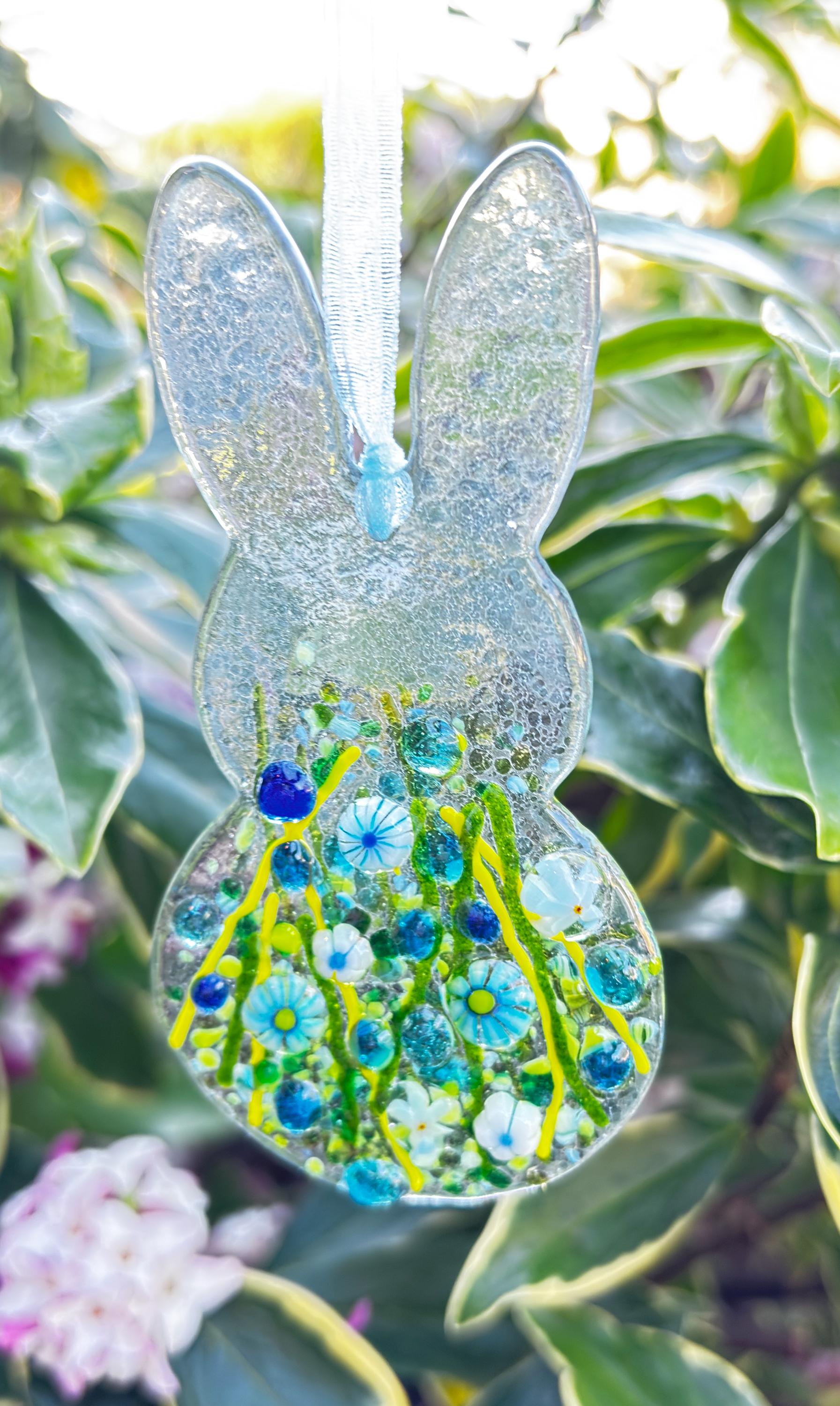 Fused Glass Rabit Fused Glass Bunny: Flower Rabbit; Whimsical Garden Art - Etsy