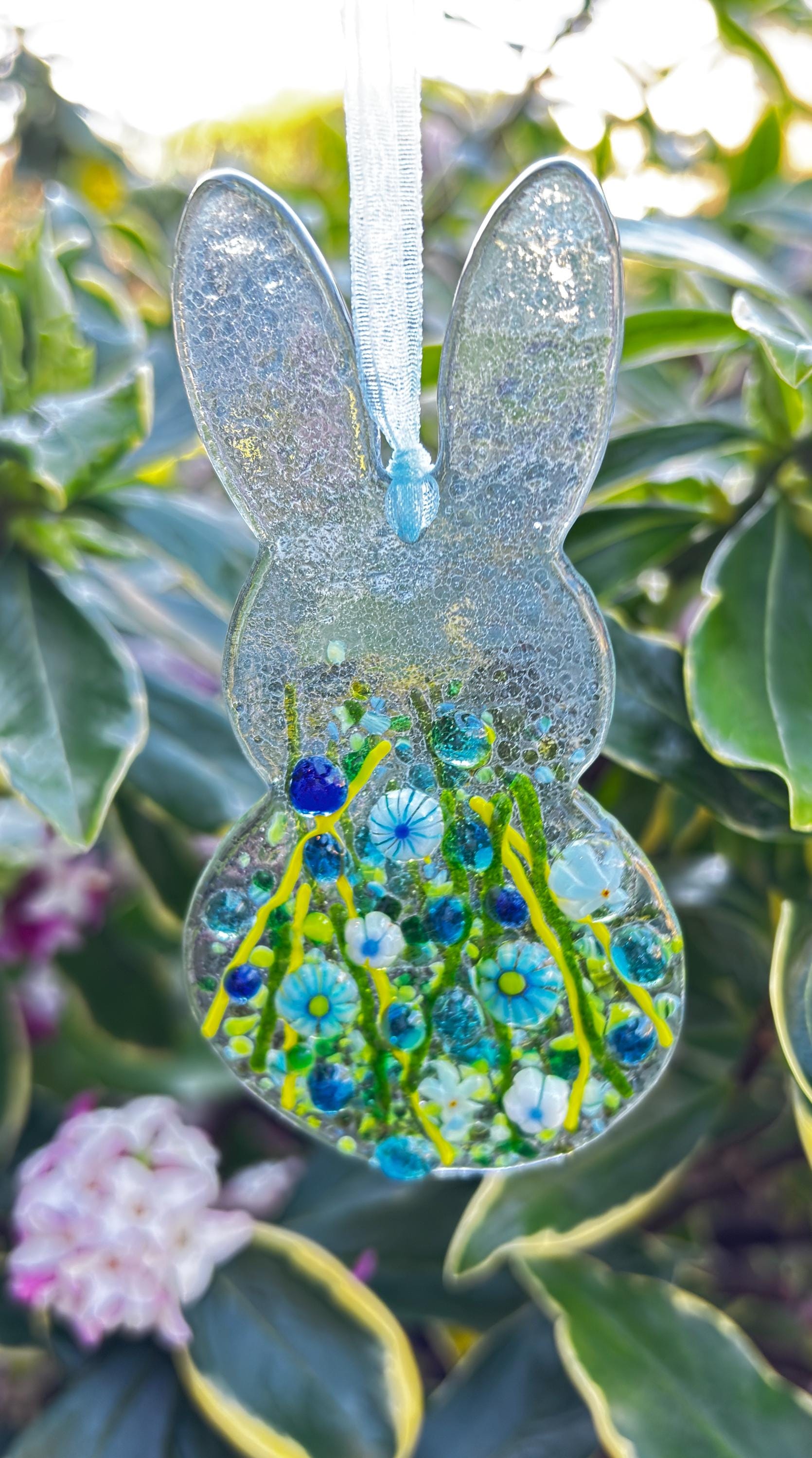 Fused Glass Rabit Fused Glass Bunny: Flower Rabbit; Whimsical Garden Art - Etsy