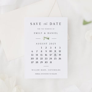 Save The Date Cards | Minimal Save The Dates with Envelopes | Modern Calendar Eucalyptus Save The Dates