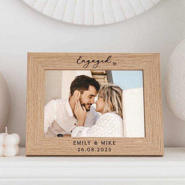 Engagement Gift | Engaged Photo Frame | Personalised Engaged Couple Gift | Newly Engaged Couple Wooden Photo Frame