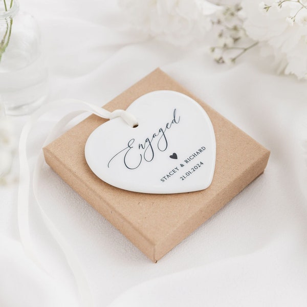 Engagement Gift | Engaged Ceramic Hanging Keepsake | Personalised Engagement Date Ornament | Newly Engaged Couple Gift