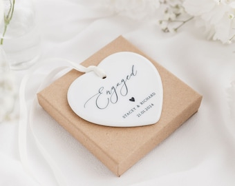 Engagement Gift | Engaged Ceramic Hanging Keepsake | Personalised Engagement Date Ornament | Newly Engaged Couple Gift