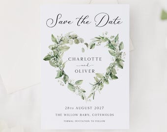 Save The Date Cards | Floral Botanical Save The Dates with Envelopes | Modern Eucalyptus Save The Dates