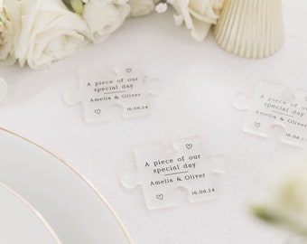 Wedding Favours | Jigsaw Table Confetti Keepsake | Wedding Guest Gifts | Eucalyptus Wedding Table Decor | Mr & Mrs Wedding Favour Decor