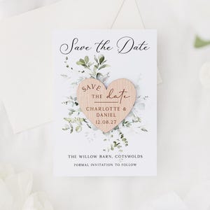 Save The Date Cards with Wooden Magnets | Botanical Floral Save The Dates with Envelopes | Modern Elegant Save The Dates