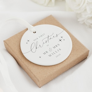 First Christmas as Mr & Mrs Decoration | First Christmas Married Keepsake Bauble Gift Ceramic Ornament | Married First Christmas Decoration