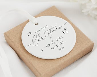 First Christmas as Mr & Mrs Decoration | First Christmas Married Keepsake Bauble Gift Ceramic Ornament | Married First Christmas Decoration