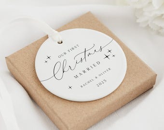 First Christmas Married Decoration | First Christmas as Mr & Mrs Keepsake Bauble Gift Ceramic Ornament | Married First Christmas Decoration