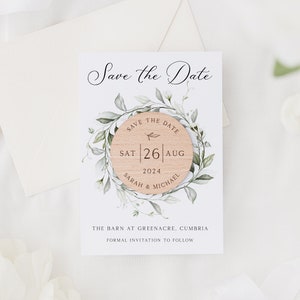 Save The Date Cards with Wooden Magnets | Botanical Floral Save The Dates with Envelopes | Modern Elegant Save The Dates