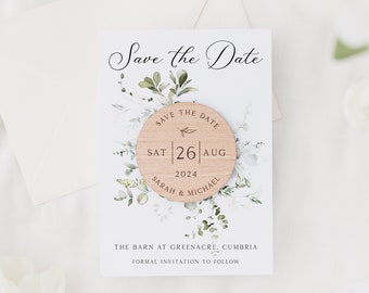 Save The Date Cards with Wooden Magnets | Botanical Floral Save The Dates with Envelopes | Modern Elegant Save The Dates