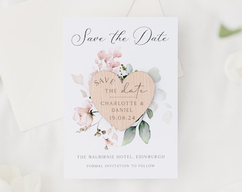 Save The Date Cards with Wooden Magnets | Botanical Floral Save The Dates with Envelopes | Modern Elegant Save The Dates