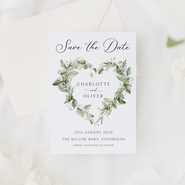 Save The Date Cards | Floral Botanical Save The Dates with Envelopes | Modern Eucalyptus Save The Dates