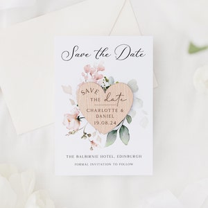 Save The Date Cards with Wooden Magnets | Botanical Floral Save The Dates with Envelopes | Modern Elegant Save The Dates