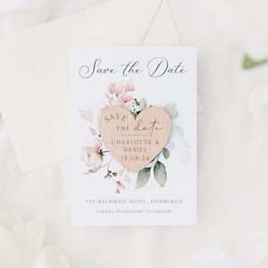 Save The Date Cards with Wooden Magnets | Botanical Floral Save The Dates with Envelopes | Modern Elegant Save The Dates