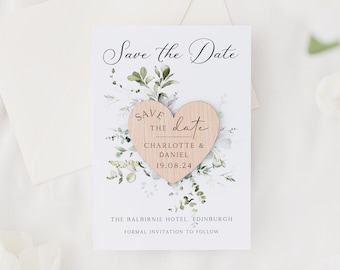 Save The Date Cards with Wooden Magnets | Botanical Floral Save The Dates with Envelopes | Modern Elegant Save The Dates