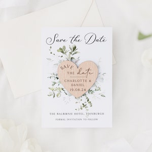Save The Date Cards with Wooden Magnets Botanical Floral Save The Dates with Envelopes Modern Elegant Save The Dates image 1