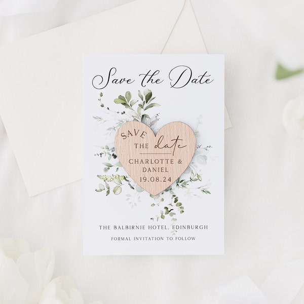 Save The Date Cards with Wooden Magnets | Botanical Floral Save The Dates with Envelopes | Modern Elegant Save The Dates