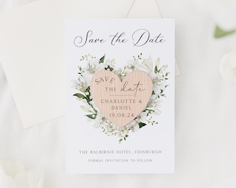 Save The Date Cards with Wooden Magnets | Botanical Floral Save The Dates with Envelopes | Modern Elegant Save The Dates