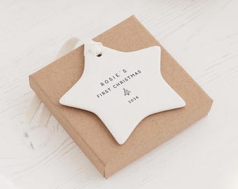 Baby's First Christmas Ornament | Babys First Christmas Keepsake Bauble Ceramic Decoration | Baby's 1st Xmas Bauble | Baby Christmas Gift
