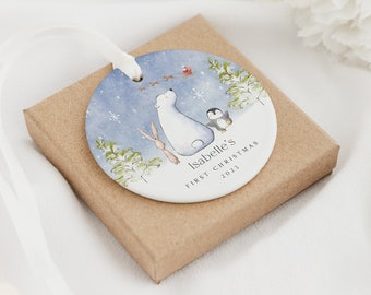 Baby's First Christmas Decoration | Babys First Christmas Keepsake Bauble Ceramic Ornament | Baby's 1st Xmas Bauble | Baby Christmas Gift
