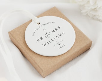 First Christmas as Mr & Mrs Decoration | First Christmas Married Keepsake Bauble Gift Ceramic Ornament | Married First Christmas Decoration