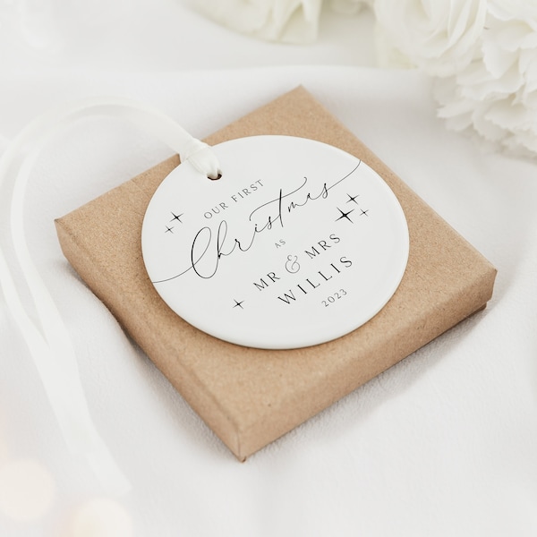 First Christmas as Mr & Mrs Decoration | First Christmas Married Keepsake Bauble Gift Ceramic Ornament | Married First Christmas Decoration