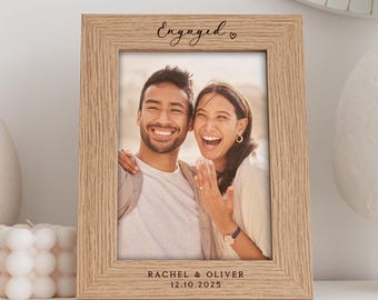 Engagement Gift | Engaged Photo Frame | Personalised Engaged Couple Gift | Newly Engaged Couple Wooden Photo Frame