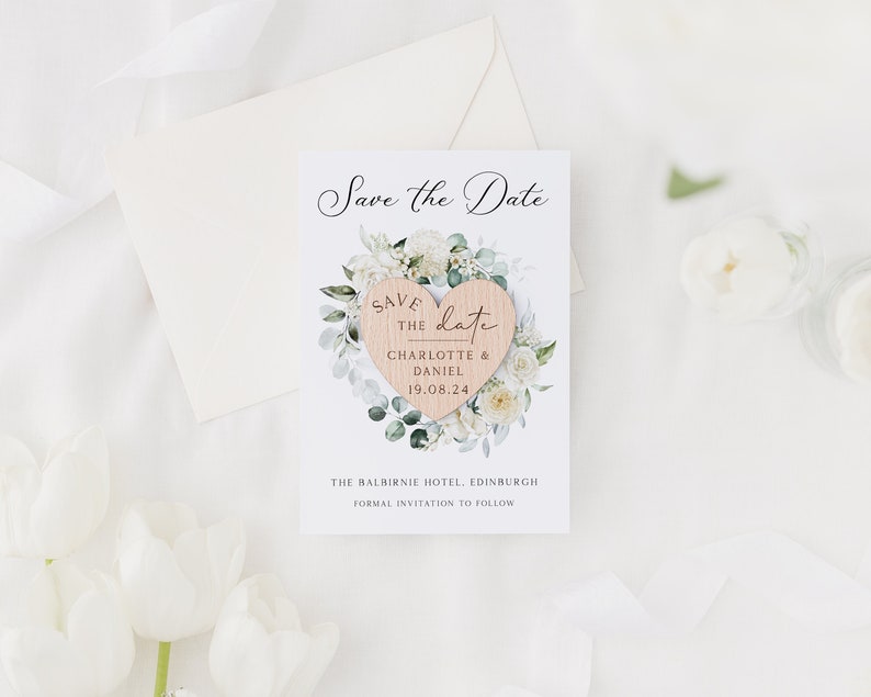 Save The Date Cards with Wooden Magnets Botanical Floral Save The Dates with Envelopes Modern Elegant Save The Dates image 3