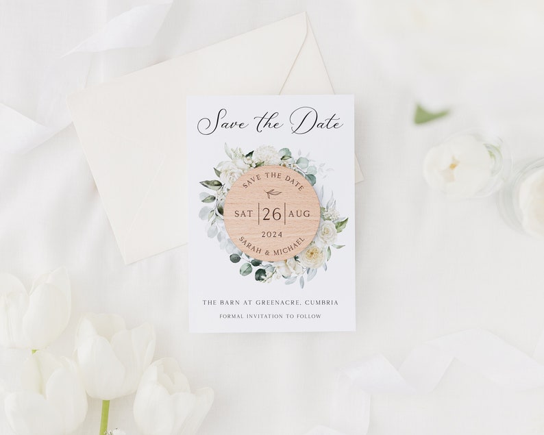 Save The Date Cards with Wooden Magnets Botanical Floral Save The Dates with Envelopes Modern Elegant Save The Dates image 1