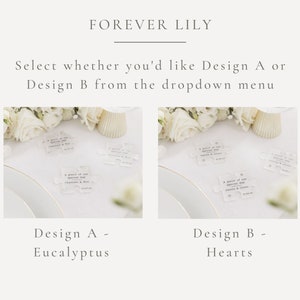 May include: Two images showing two different designs for wedding favors. The first image shows a clear acrylic puzzle piece with the text "A piece of our special day" and the names of the couple. The puzzle piece is surrounded by white roses and eucalyptus leaves. The second image shows a clear acrylic puzzle piece with the text "A piece of our special day" and the names of the couple. The puzzle piece is surrounded by white roses and hearts.