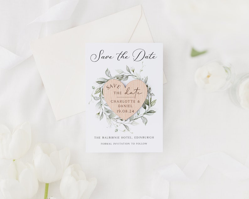 Save The Date Cards with Wooden Magnets Botanical Floral Save The Dates with Envelopes Modern Elegant Save The Dates image 2