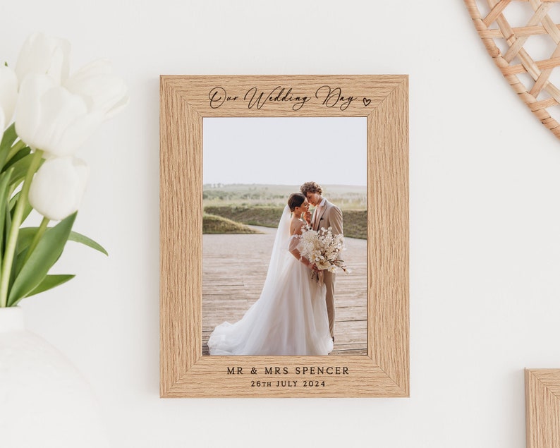 Wedding Gift Mr & Mrs Wedding Photo Frame Our Wedding Day Keepsake Frame Personalised Wedding Gift Newly Married Couple Gift image 2